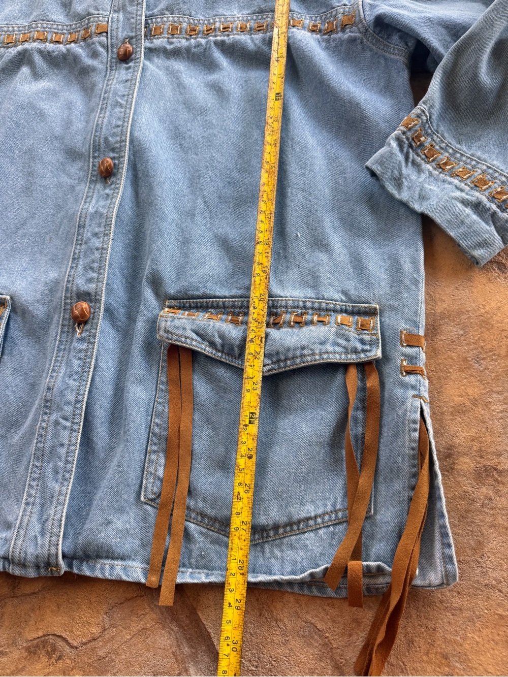 Vintage AT Sport Denim Jacket S Fringe Western Southwestern Boho Oversized - Picture 12 of 16